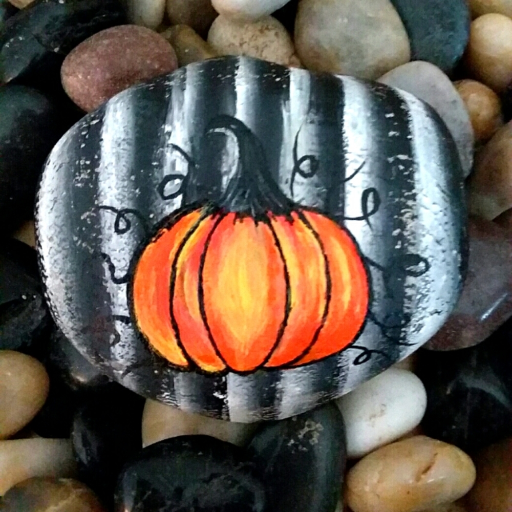 Hand Painted Rock - Pumpkin